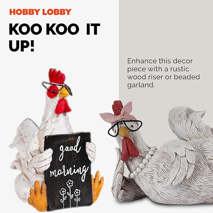 Rustic Rooster and Chicken Resin Statue Set – Distressed Faux Taxidermy – Resin & Metal Animal Sculptures – Country Western Themed Party Decorations – Farmhouse Style Decor for Home, Office & More