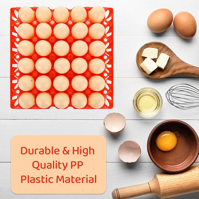 12 Pack Plastic Egg Tray, Red Bulk Egg Cartons 30-Egg Flats, Stackable Egg Racks Egg organizer Crates, Plastic egg crate Farm Products for Storing, Sorting, Shipping Eggs
