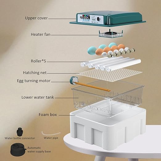 Incubators for Hatching 16 Eggs, Egg Incubator with Automatic Egg Turning and Humidity Fill, Temperature Control, Incubator with Adjustable Rollers for Chickens, Ducks, Geese, and Quails