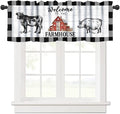 Farm Animals Valance Curtains Farmhouse Cow Pig Rustic Retro Wooden Board Black White Buffalo Check Art Print Rod Pocket Curtain Valance for Kitchen Bedroom Living Room Decor 1 Panel W54xL18 Inch