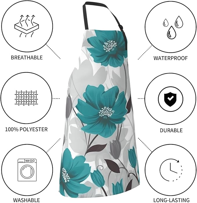 Aprons for Women with Pockets Waterproof Apron Adjustable Bib Turquoise Blue Gold Marble Apron Chef Apron