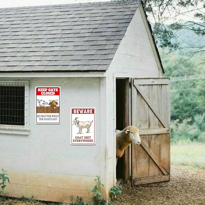 Beware Goat Shit Everywhere Sign Keep Goat The Close Signs Funny Metal Signs For Outside Goat Decor Goat House Sign Vintage Metal Tin Signs 8x12 Inch