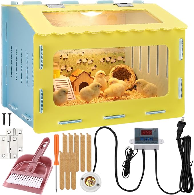 BreezeHug 15.7 x 11.8 x 11.8 in Brooder Box Kit for Chick Quails with Heated Lamp Digital Temperature Controller Cleaning Tool Kit Stickers Brooder Box for Chickens Ducks Quails Hamsters Rabbit Lizard