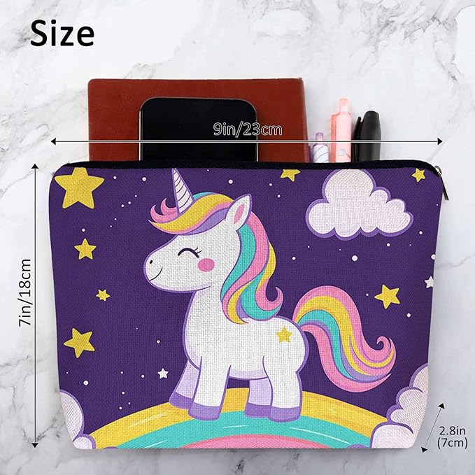 Makeup Bag Unicorn Makeup Bags For Purse Pouch, Cute Unicorn Rainbow Mane Travel Toiletry Bag Cosmetic Bag Makeup Bags Flax Makeup Organizer Bag Pencil Pouch For Man Woman