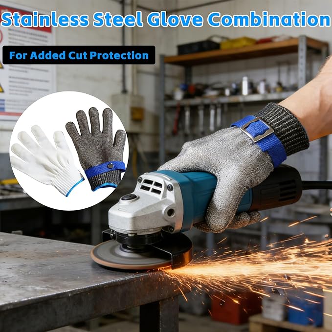 A9 Cut Resistant Chainmail Gloves – Stainless Steel Mesh Metal Glove with Adjustable Wrist Buckle & Nylon Liner Gloves