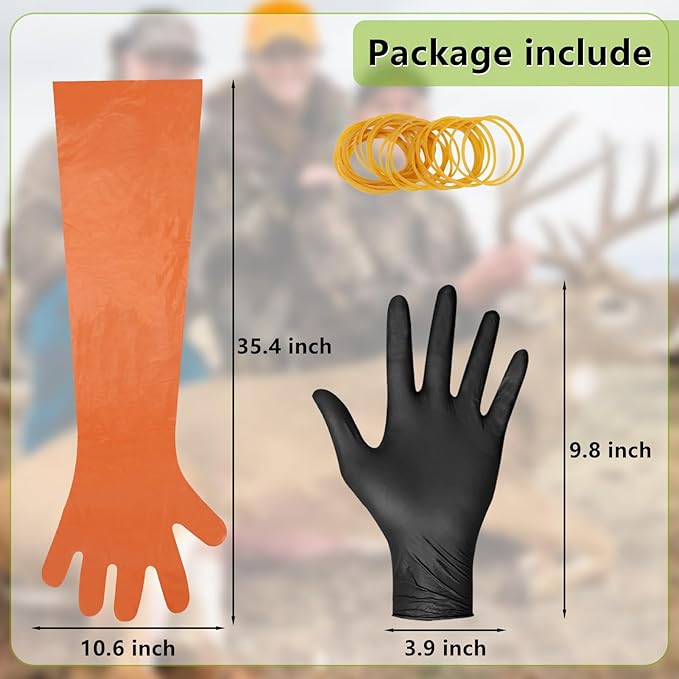 YUNVI Field Dressing Gloves for Deer Hunting and Veterinary Use - Includes Disposable and Nitrile Gloves