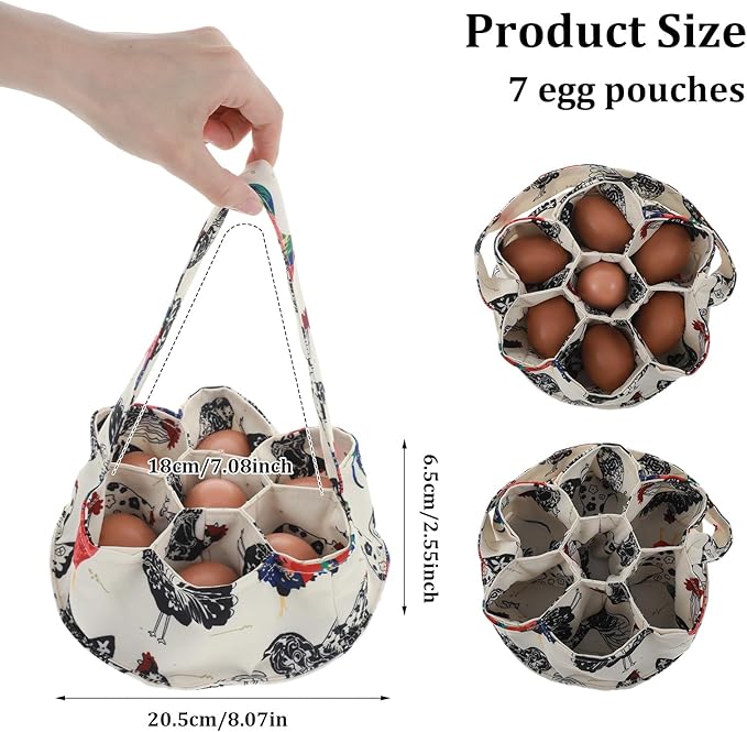 Egg Collection Basket, Egg Bags, Portable Eggs Carrier, Eggs Gathering Basket with 7 Pouches for Home Garden Farm Use