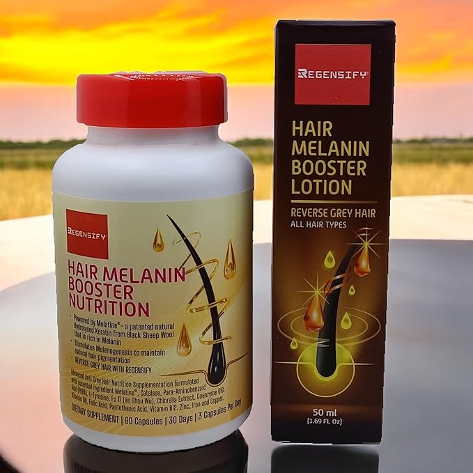 REGENSIFY Hair Melanin Booster Nutrition [Anti Grey Hair Supplement for Men & Women | Melatine®, Catalase, PABA, L-Tyrosine, He Shou Wu, Chlorella Extract, CoQ10, Folic Acid, Pantothenic Acid]