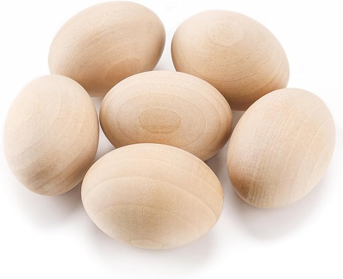 YunKo 6Pcs Wooden Easter Eggs Fake Wood Easter Unfinished Eggs to Paint for Crafts Home Decor