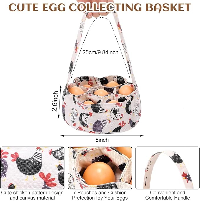 2 Pcs Egg Collecting Apron Chicken Egg Gathering Basket with 7 Pouches Holding Apron with 15 Pockets