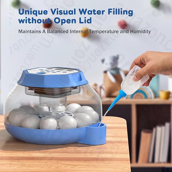 Automatic Egg Incubator with Turner & Humidity Control, 12-24 Egg Capacity, 360° View Clear Top, Poultry Hatcher for Chicken, Duck, Quail & Bird Eggs (E12 New)
