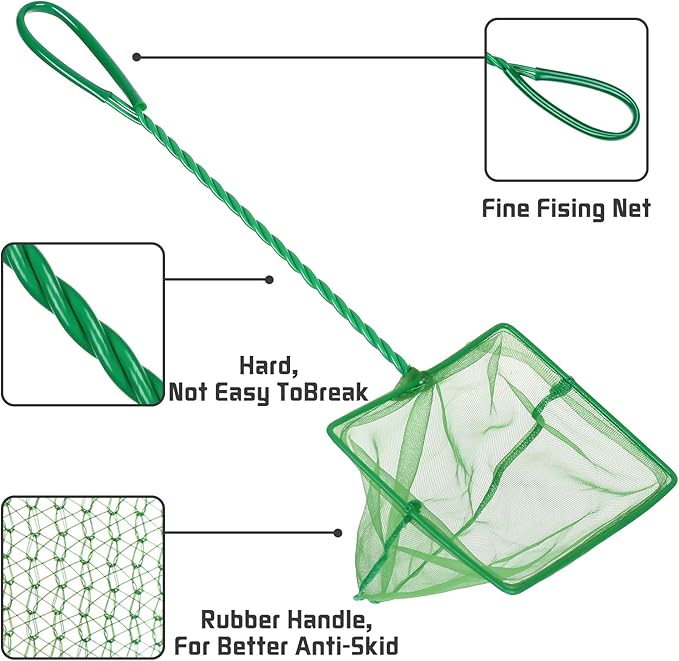 4 Pack Aquarium Fish Net Fine Quick Catch Mesh Nylon Fishing Catch Nets with Plastic Handle for Fish Tank Mesh Nets Scoop - Green