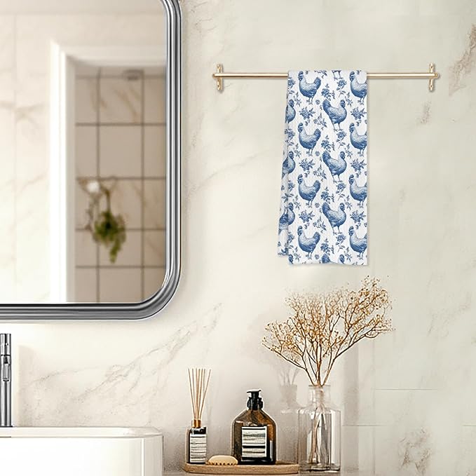 Chinoiserie Chicken Kitchen Towels, Chicken Lover Mom Lady Gifts Decorative Dish Tea Towels for Kitchen, Rustic Farm Animal Hens Hand Towels for Bathroom, 16x24 Inches