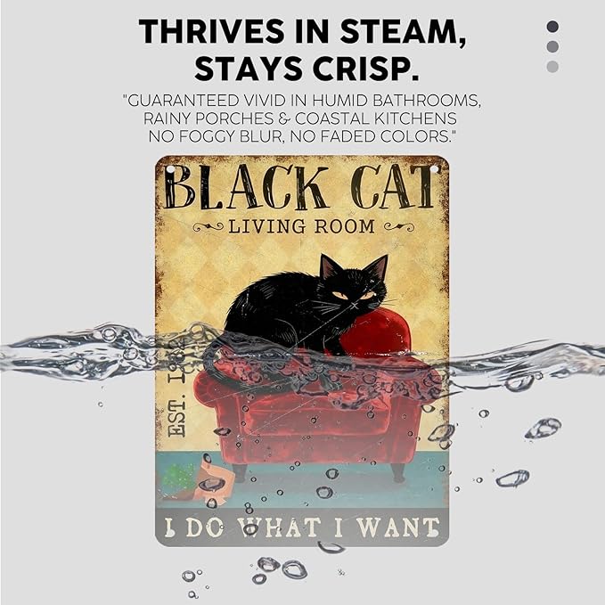 Vintage Black Cat Tin Sign I Do What I Want Retro Metal Poster Funny Cat Lovers Nostalgic Wall Decor Wall Art For Home Cafe Bar Living Room Indoor Bedroom Man cave 16 * 12In