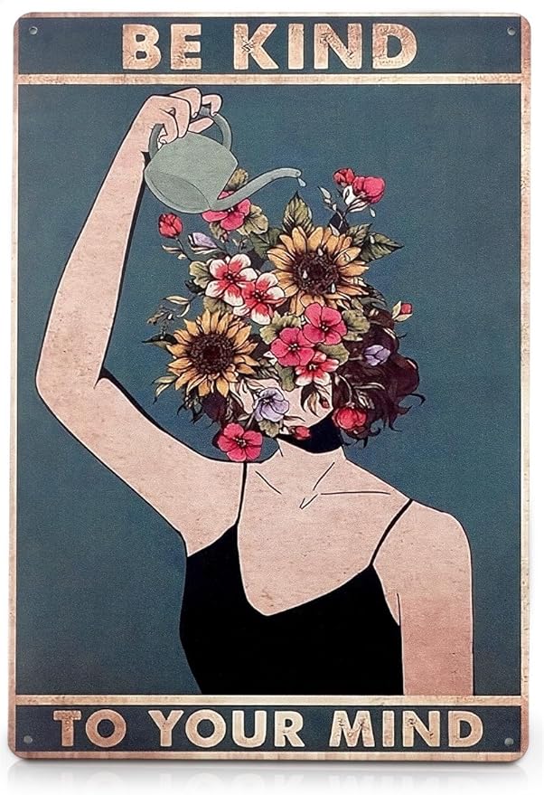 Be Kind to Your Mind Wall Art - Metal Signs Vintage Room Decor 12x8 In - Tin Inspirational Wall Decor Boho Art, Retro Style for Home, Office, Bedroom, Living Room & Cafes | Vintage Gifts for Women