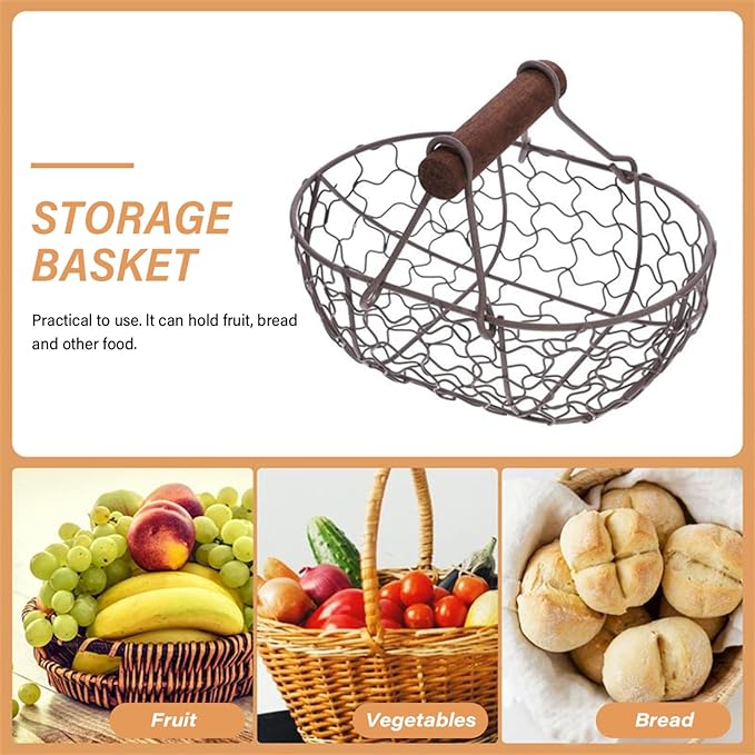 Egg Basket for Gathering Fresh Eggs 7.1x4.7x4.7 Inch Vintage Rusty Egg Basket with Handle Metal Storage Collecting for Farmhouse Kitchen Decor