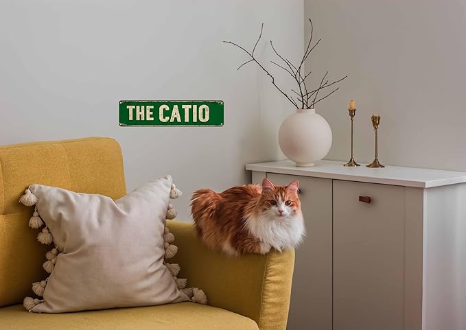 The Catio Metal Sign 4x16in Funny Cat Patio Plaque for Garden House Indoor Wall Nursery Home Decor Gift
