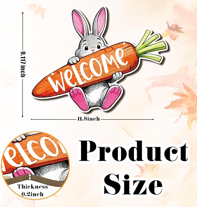 Farmhouse Decor Rustic Welcome Sign, Bunny Welcome Carrot Sign, Easter Bunny Decorations, Watercolor Farm Animal Wall Art Painting Style, Cute Spring Door Sign for Porch or Entryway, 11.8x9 Inches
