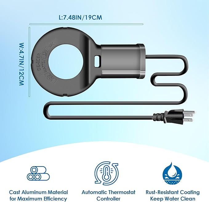 Utility De-Icer 500 Watt Submergible Cast Aluminum Chicken Water Heater Livestock Tank Heater for Winter Black