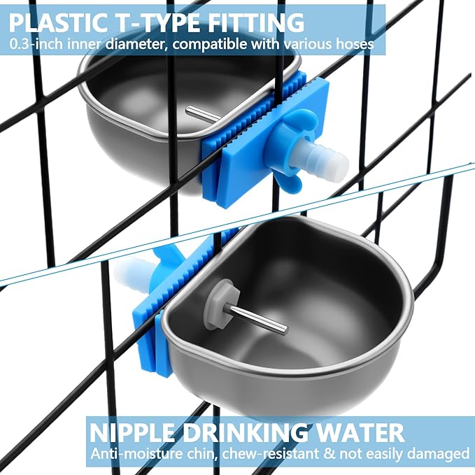 10 Pcs Rabbit Water Bowls Nipple Drinker 2.56 x 2.36 x 1.18 Inch 304 Stainless Steel Rabbit Breeding Drinking Waterer Removable Hanging Bunny Water Bowl for for Cages Small Animals