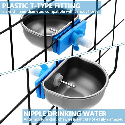 10 Pcs Rabbit Water Bowls Nipple Drinker 2.56 x 2.36 x 1.18 Inch 304 Stainless Steel Rabbit Breeding Drinking Waterer Removable Hanging Bunny Water Bowl for for Cages Small Animals