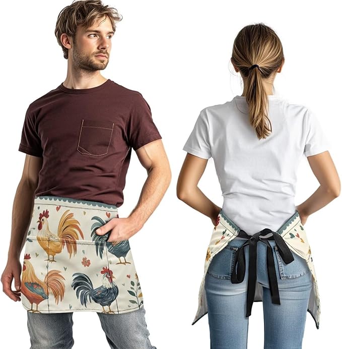 Waistress Apron with Pockets Coffee Waiter Apron Long String Chef Half Aprons for Cooking Kitchen Hairdresser