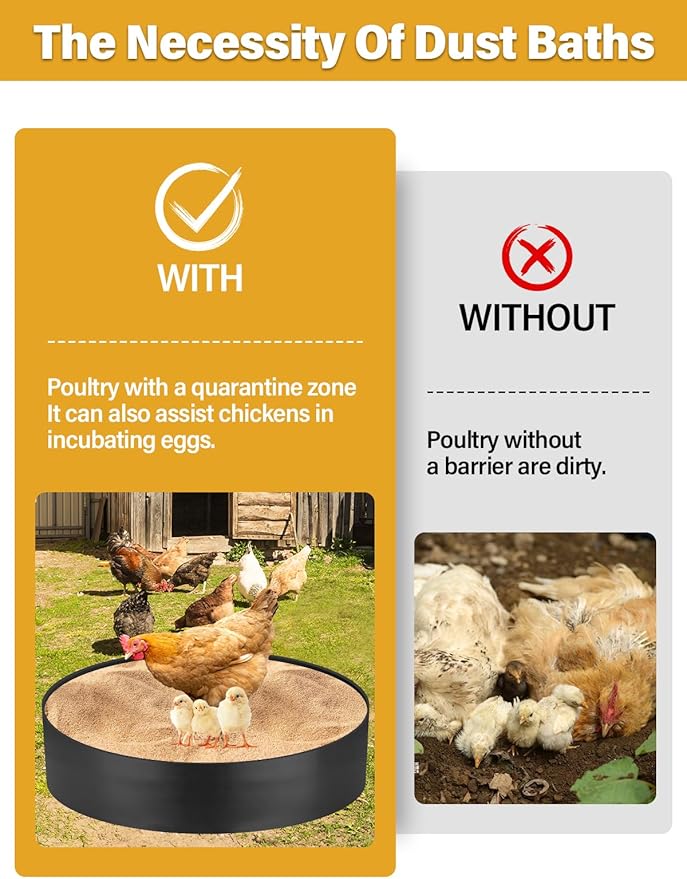 Kalolary Chicken Dust Bath Tub, 37.4''D x 7.8''H Adjustable Dust Bath for Chickens with Bottomless Design, Chicken Dust Bath Container Chicken Coop Cleaner Container Essential Chicken Coop Accessories