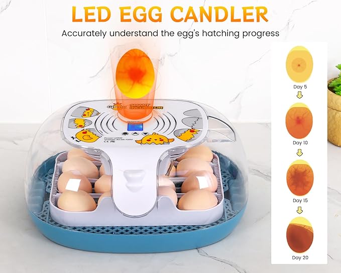 Gpeng Egg Incubator, 16 Eggs Incubator with LED Display, Auto Egg-Turning, Auto Temperature Control, Egg Candler, for Hatching Chicken Goose Pigeon Quail Duck