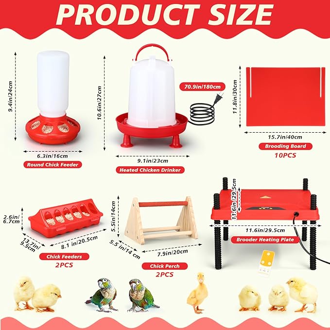 8 Pcs Brooder Box for Chick Starter Kit Include Brooder Heating Plate Chicken Pen Chicken Waterer Feeder Perch Flip Top Poultry Feeder Brooding Box Heat Poultry Waterer for Chick Duck