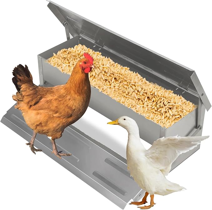 kathson Automatic Treadle Chicken Feeder,11lbs Pedal Chicken Feeder Rat Proof Poultry Feeder with Rainproof Lid Stainless Steel Treadle Feeder for Chickens Pheasants Ducks