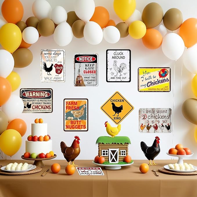 WERNNSAI Chicken Birthday Party Decorations - 9PCS Farm Birthday Decorations for Boys Girls Barnyard Themd Party Supplies Funny Chicken Coop Decor Farm Sign Posters for Door Wall Yard Garden Decoration