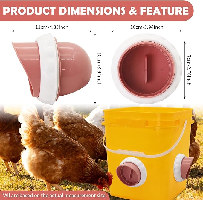 Chicken Feeders No Waste, DIY Automatic Poultry Feeder 8 Ports 1 Hole Saw with Covers Gravity Feed Kit for Buckets Barrels Bins Troughs (Pink and White)