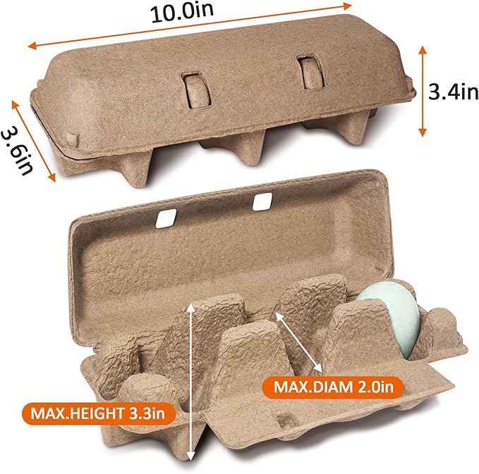 tutata Upgraded Duck Egg Cartons, 1/4 Dozen Jumbo Egg Carton, 3 Cell Duck Egg Boxes, Blank Top, 15 Pack