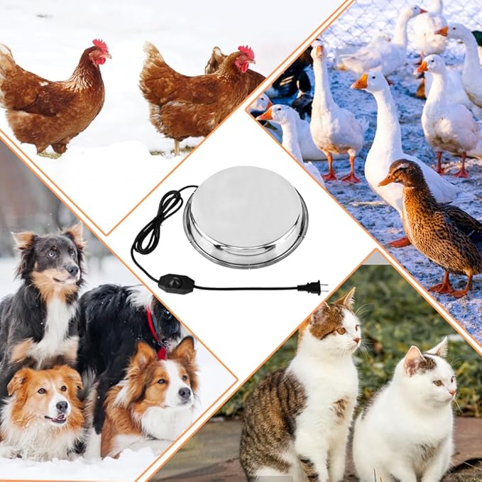 Heated Chicken Waterer, 11.8'' Chicken Water Heater Farm Heated Base for Metal Poultry Founts Waterer, Rapidly & Continuously Heat Cold Water for Chicken Turkey Goose Duck Pigeon Drinker in Winter