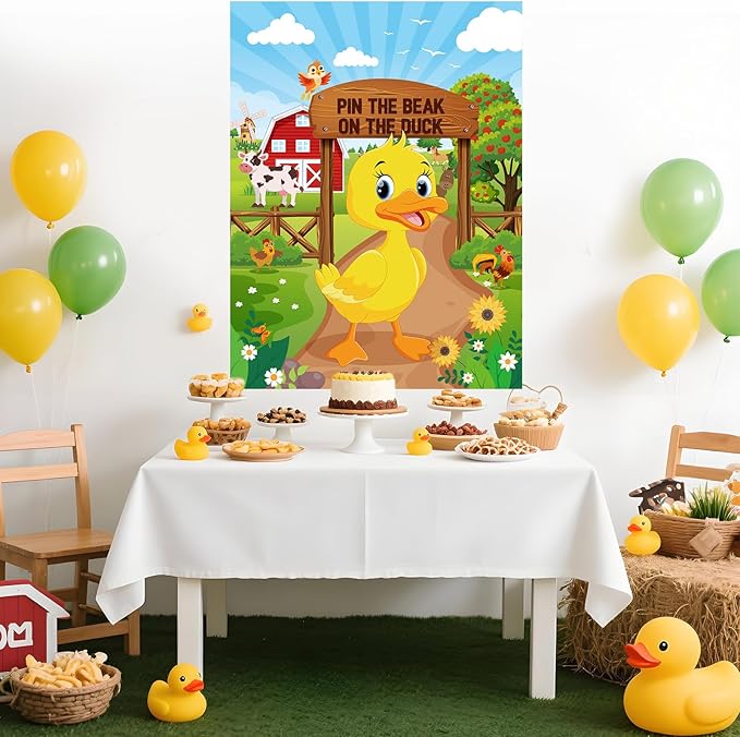 Faccito Farm Animal Games Pin The Tail on The Animals Barn Birthday Party Decorations Farm Poster Games with 24 Stickers Eye Mask for Family Activities Birthday Party Decor Supplies (Duck)