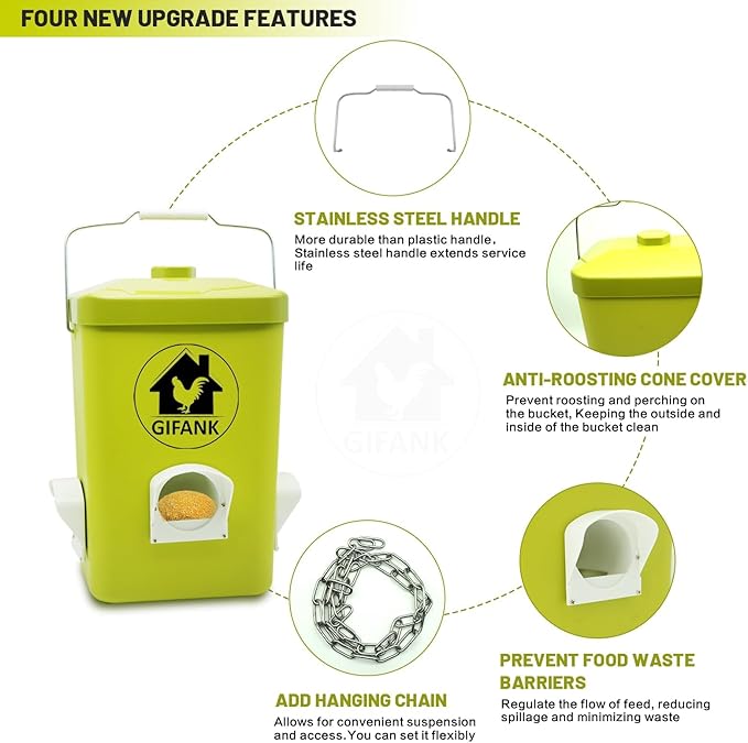 Chicken Feeder and Waterer Set,3 Gallon Automatic Chicken Feeder No Waste,Hanging Poultry Kit with Chicken Waterer Nipples and Feeding Ports,Coop Accessories