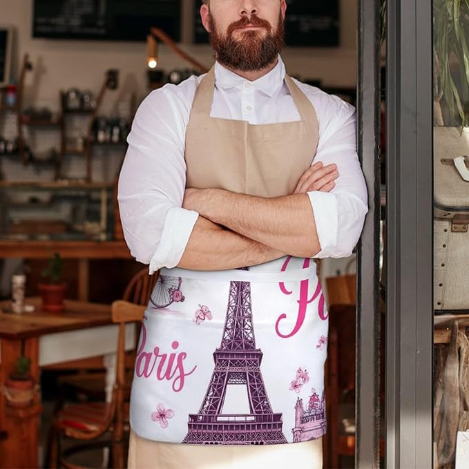 Unisex Apron for Cooking Server Waitress Half Waist Apron with 3 Pockets