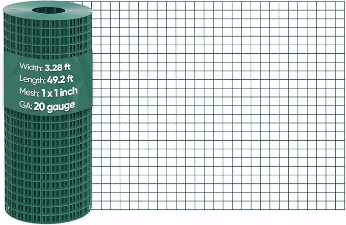 Quictent 3.3 x 50 FT Hardware Cloth for Chicken Coop, 1 inch 20 Gauge Dark Green Vinyl Coated Chicken Wire Mesh, Predator Proof Chicken Fence, Garden Netting