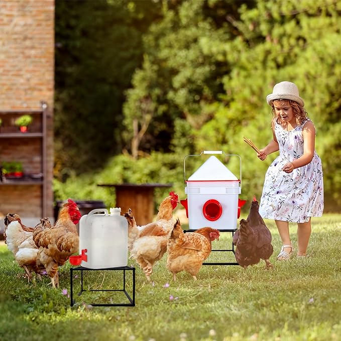 4Pcs Metal Stand for Chicken Feeder Waterer Heavy Duty Chicken Water Feeder Stand Holder with 4 Legs Iron Chicken Waterer Bucket Barrel Stand Rectangular Support Rack for Coop Poultry Indoor Outdoor