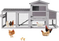 Chicken Coop with Wheels, 80" Mobile Wooden Hen House for 2-4 Chickens, Outdoor Poultry Cage with 2 Nesting Boxes, Waterproof PVC Cover & Pull-Out Tray, Weatherproof Rabbit Hutch for