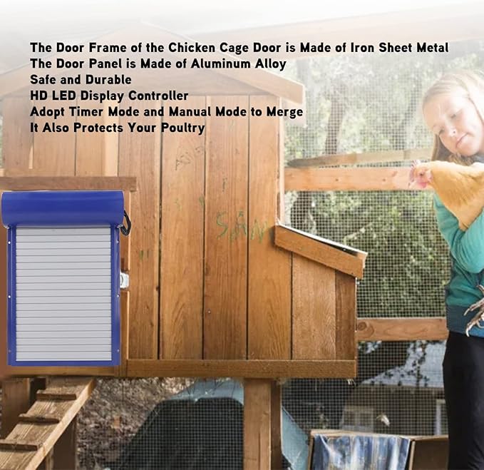 Automatic Chicken Coop Doors, Battery Powered Timer Chicken Door Openers, Auto Poultry Coop Door Systems - Electric Operated Chicken Coop Door Opener with Adjustablle Timer(US Plug)