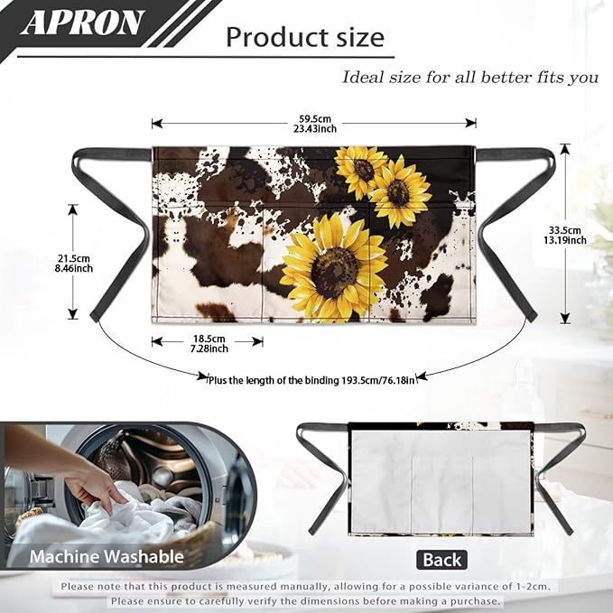 Waist Apron with 3 Pockets Waterproof 13 Inch Short Half Waist Aprons Women Men Server Aprons Waitress Waiter Apron
