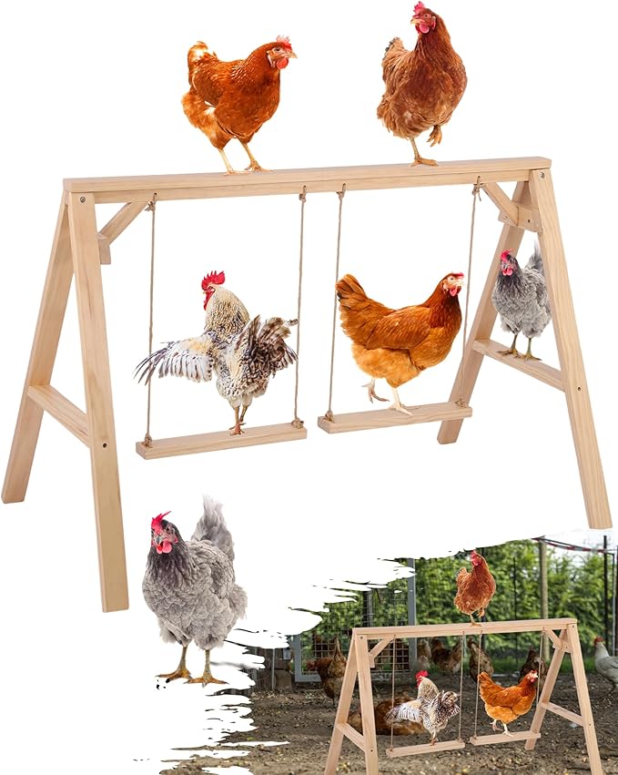Pine Wood Chicken Roosting Bars with 2 Swings – Weather‑Resistant Poultry Perch for 6–8 Chickens – Backyard Coop Accessories & Comfortable Outdoor Play Station