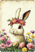 Fun Easter Bunny and Flower Tin Signs Easter Metal Decorations for Hallways Homes Living Rooms Gardens 8X12Inch