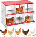 Chicken Nesting Boxes, 6 Compartment Metal Roll Away Nest Box with Vent Holes & Swing Perch, Easy Egg Collection for Hens & Ducks, Ideal for Poultry Coops