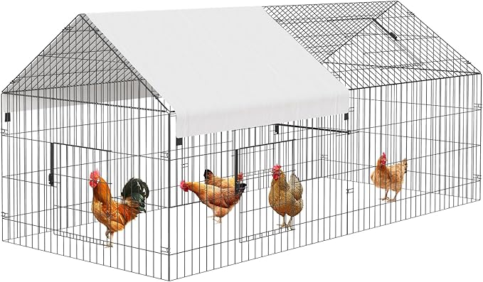 Metal Chicken Coop 86"×40"×40" Chicken Run with Waterproof Cover Portable Poultry Cage Walk in Hen House Outdoor Backyard Farm Animal Enclosure Crate Pet Playpen Exercise Pen for Rabbit Duck