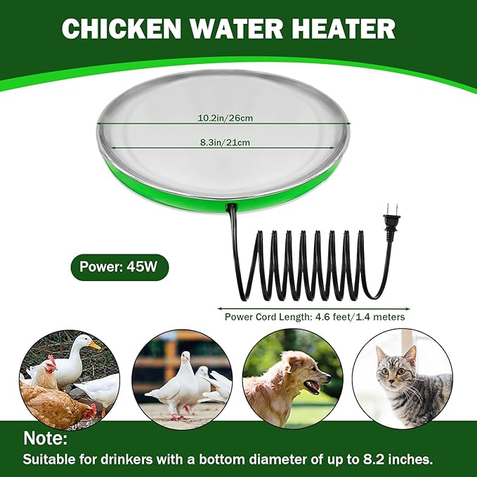 Heated Chicken Waterer Heater Base Poultry Water Heated Base for Plastic/Metal Poultry Pigeon Drinker Waterer Founts Winter Chicken Coop Accessories 45W 110V-250V