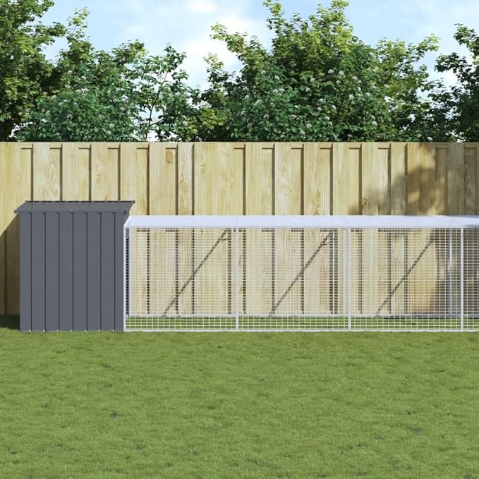 Outdoor Chicken Cage Anthracite 480.7x43.3x43.3 in Galvanized Steel Large Coop Lockable Gate Weatherproof Enclosure for Backyard Small Farm