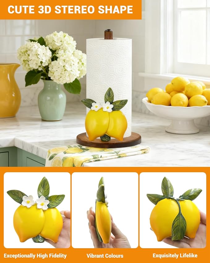 Lemon Paper Towel Holder - Lemon Decor for Kitchen Farmhouse Bathroom Countertop - Gifts for Women Mom Grandma - 3D Funny Yellow Stuff Decorative Accessories
