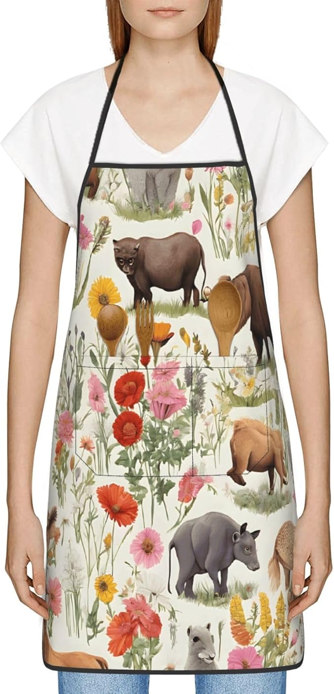 Premium Soft Water-Resistant Apron For Cooking, Gardening, Bbq, Farm Animal Aprons For Men Women, Unisex Adjustable Waist Work Bib Chef Apron For Kitchen, Cafe, With Pocket